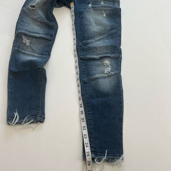 KanCan Women's Mid Wash Low Rise Distressed Skinny‎ Moto Ankle Jeans Size 24 - Picture 12 of 16